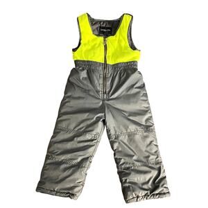 London Fog Snow Pants Bib Overalls Toddler 4T Gray Yellow Waterproof Lined Vinyl